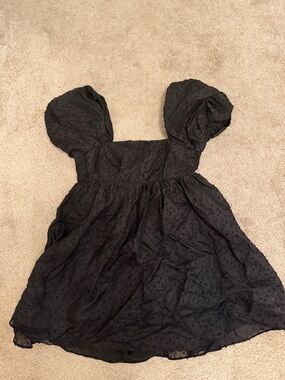 Kittenish Black Mini Dress with Puff Sleeves